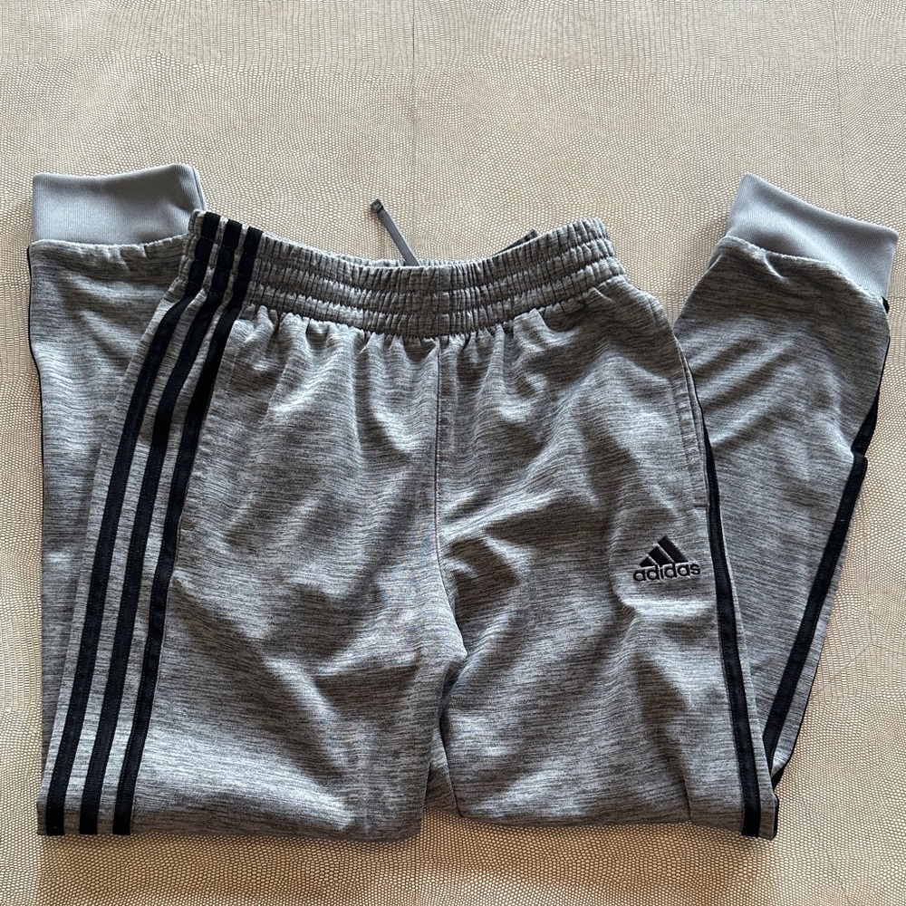 Adidas Kids Heather Gray Joggers with Black Accents